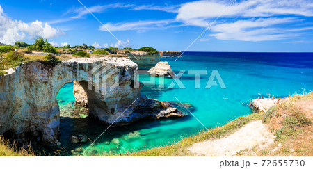 Natural landmarks and best beaches of Puglia. "Torre di Sant Andrea" near Otranto. Italy 72655730