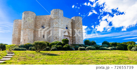 Unique octagonal castle Castel del Monte - UNESCO World Heritage site, Puglia, Italy Unique octagonal castle Castel del Monte - UNESCO World Heritage site, Puglia, Italy 72655739