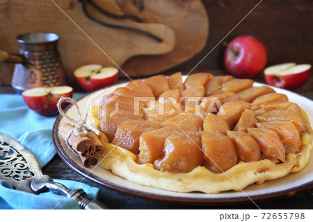 French cuisine. Tart Tatin. Caramelized apple upside-down tart French cuisine. Tart Tatin. Caramelized apple upside-down tart 72655798