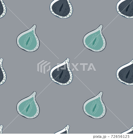 Minimalistic seamless food pattern with blue and navy blue fig shapes. Pastel purple background. Minimalistic seamless food pattern with blue and navy blue fig shapes. Pastel purple background. 72656125