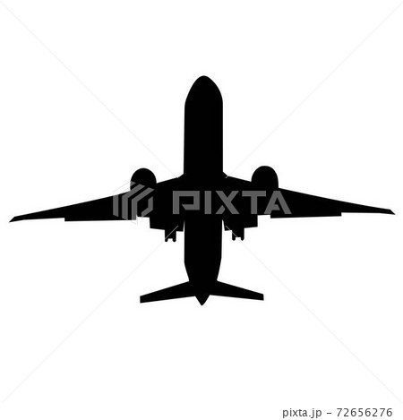 Black silhouette of a passenger airplane on a white background. Black silhouette of a passenger airplane on a white background. 72656276