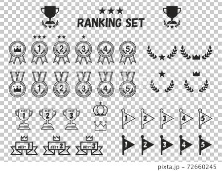 ランキング　メダル　トロフィー　ベクターイラストセット　モノクロ 72660245