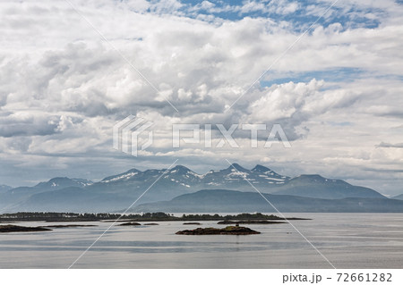 Mountain view with some islands in the fjord in Molde, Norway 72661282