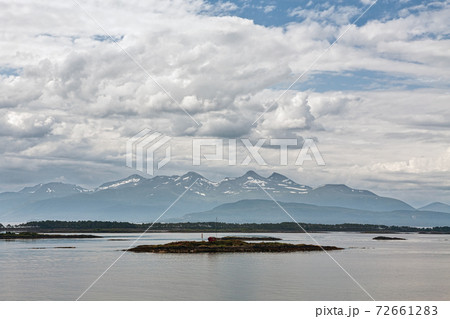 Mountain view with some islands in the fjord in Molde, Norway 72661283