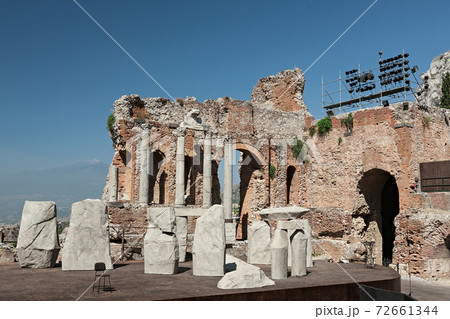 Ancient greek theater of Taormina, Sicily, Italy 72661344