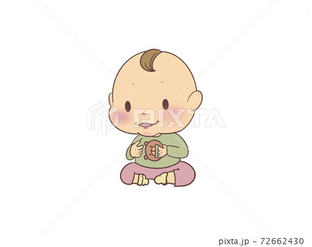 ガラガラおもちゃで遊ぶ子どものイラスト素材