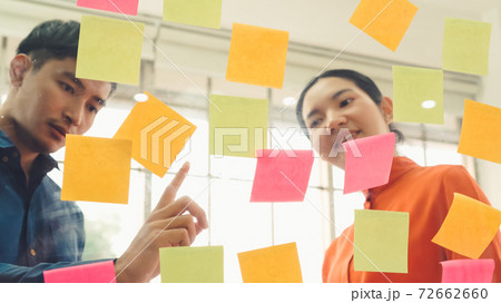Business people work on project planning board Business people work on project planning board 72662660