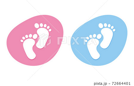 Baby footprint icons. Set of colored circle buttons baby legs boy or girl. Vector illustration. 72664401