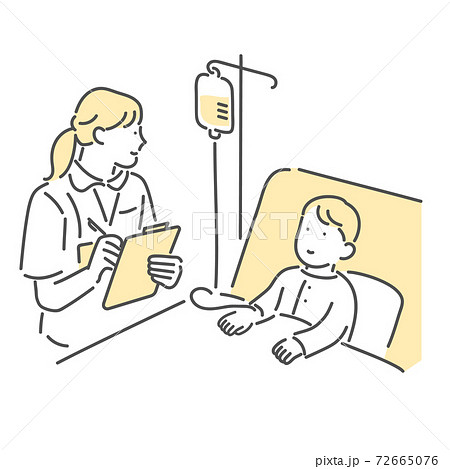 病気の子どもの容態をチェックする看護師のイラスト素材のイラスト素材