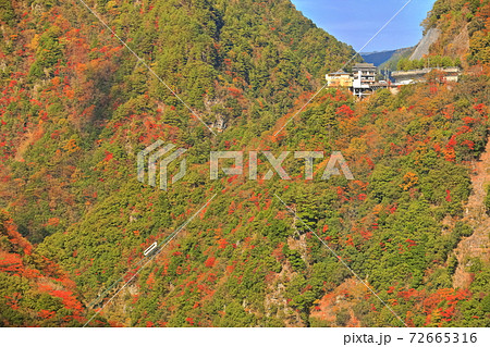 【徳島県】紅葉の祖谷温泉とケーブルカー 72665316
