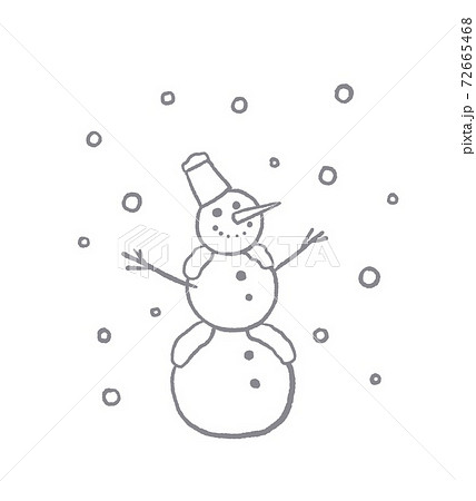 雪だるまのイラスト 線画 グレーのイラスト素材