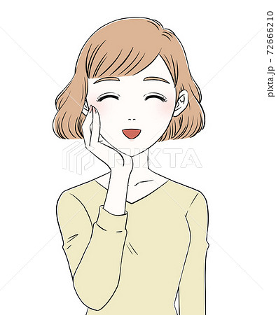 頬に手を添える女性 嬉しいのイラスト素材