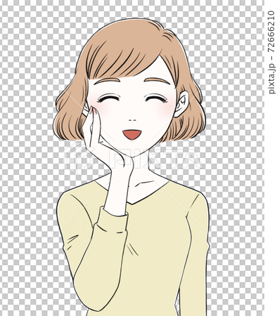 頬に手を添える女性 嬉しいのイラスト素材