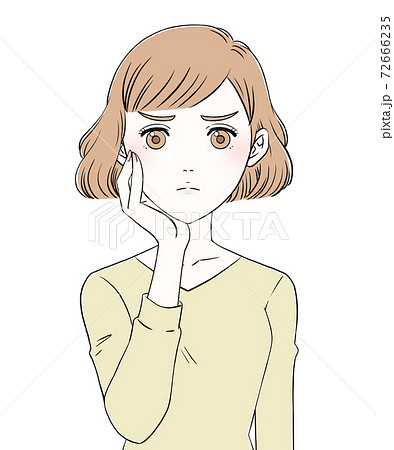 頬に手を添える女性 不満顔のイラスト素材