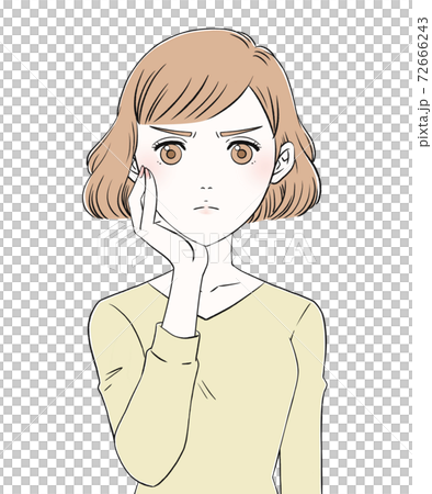 頬に手を添える女性　怒り顔 72666243