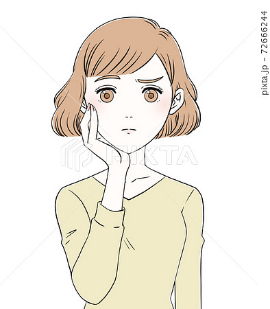 頬に手を添える女性 疑問のイラスト素材