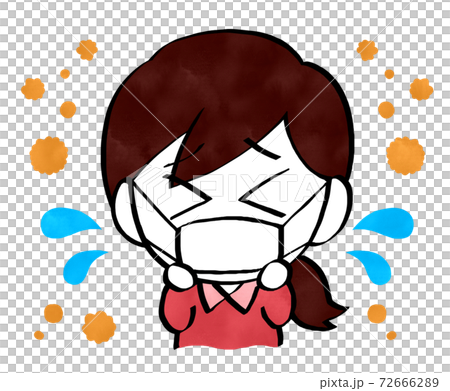 A woman wearing a mask suffering from pollen A woman wearing a mask suffering from pollen 72666289
