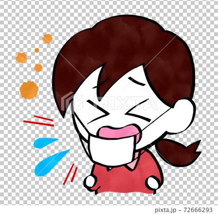 A woman who sneezes with a mask on because of hay fever 72666293