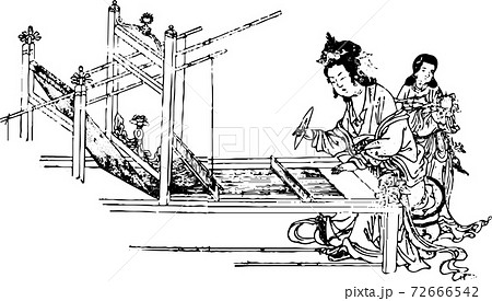 機織りをする天女のイラスト素材 機織りをする天女のイラスト素材