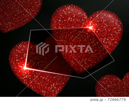 Black composition, textured red hearts, polygonal frame with light border and glitter Black composition, textured red hearts, polygonal frame with light border and glitter 72666779
