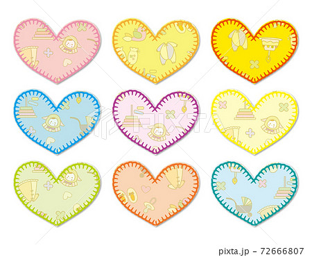 アップリケ風 ベビー柄のブランケットステッチフレームセットのイラスト素材