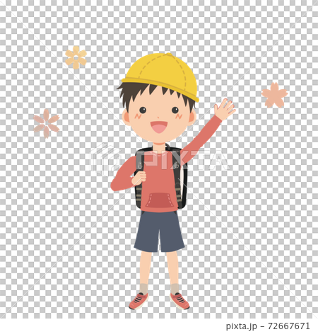 A boy carrying a school bag waving with a smile - Stock Illustration ...