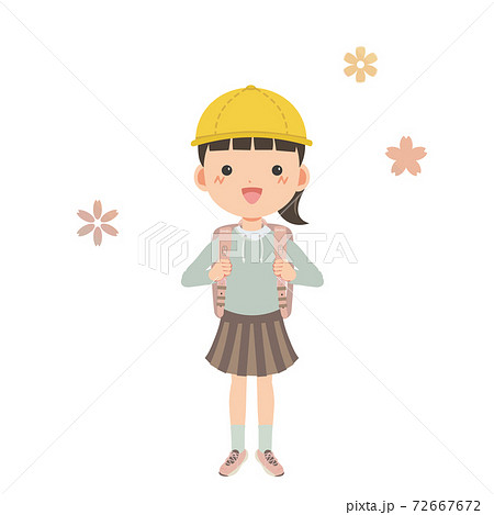 ランドセルを背負って嬉しそうな女の子のイラスト素材 ランドセルを背負って嬉しそうな女の子のイラスト素材