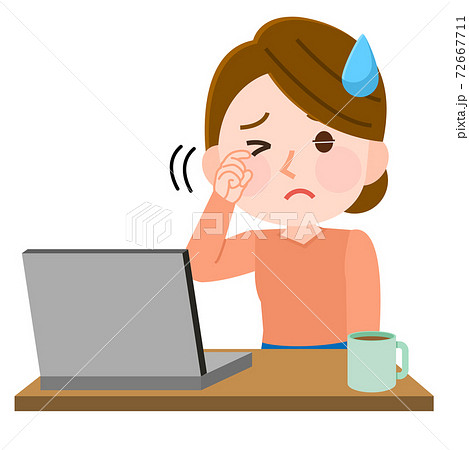 眼精疲労 かすみ目 女性 リモートワークによる不調 イラストのイラスト素材 眼精疲労 かすみ目 女性 リモートワークによる不調 イラストのイラスト素材