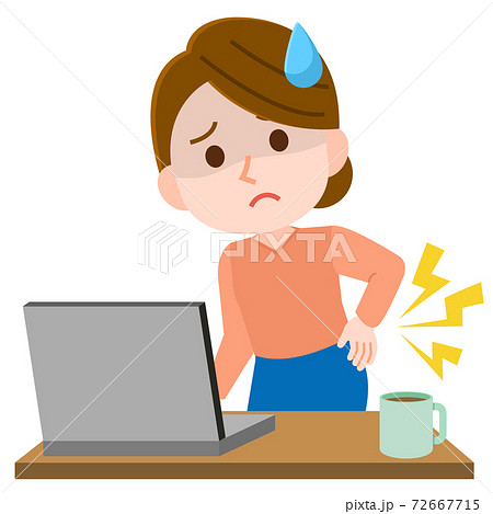腰痛　女性　リモートワークによる不調　イラスト 72667715