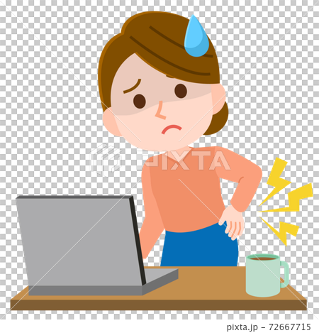 腰痛　女性　リモートワークによる不調　イラスト 72667715