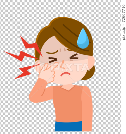 眼精疲労　目の痛み　体の不調　女性　イラスト 72667716