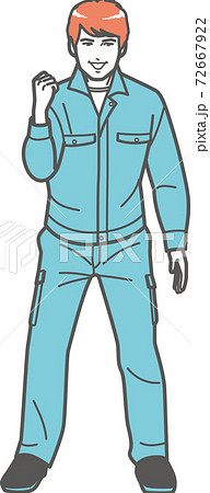 ガッツポーズする作業服の男性（全身）⑥ 72667922