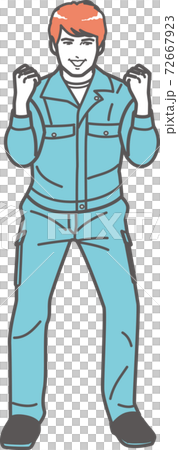 ガッツポーズする作業服の男性（全身）② 72667923