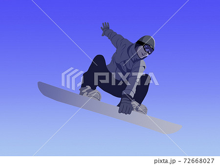 青空を飛ぶスノーボードイラストのイラスト素材