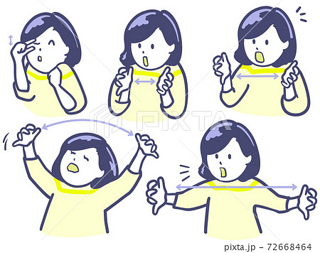 手で幅を測る女性のイラスト矢印付き　 2色 72668464