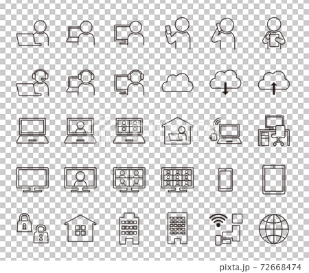 テレワークシンプル線画アイコンセット/白黒 72668474
