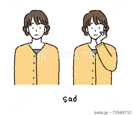 若い女性 シンプルなタッチの不安な表情の人物とポーズのセット 若い女性 シンプルなタッチの不安な表情の人物とポーズのセット 72668712