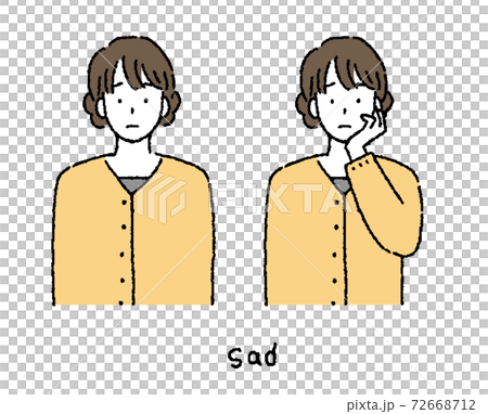 若い女性 シンプルなタッチの不安な表情の人物とポーズのセット 若い女性 シンプルなタッチの不安な表情の人物とポーズのセット 72668712