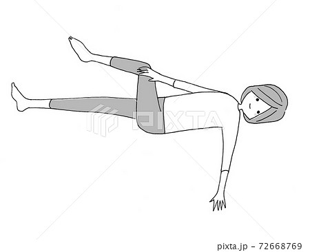 仰向けでねじるヨガにポーズのイラスト素材