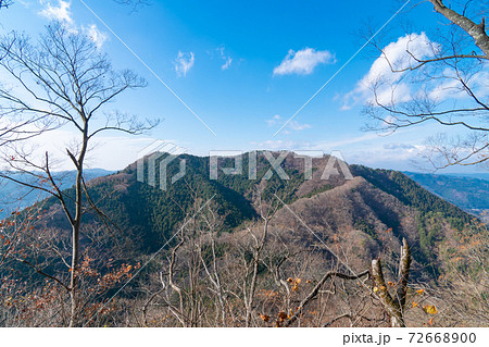 奥久慈男体山から男体山神社へ向かう登山道から見た景色（月居山方面） 72668900