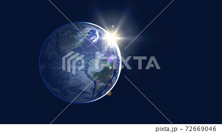 地球　アメリカ大陸　北米　南米　夜明け　日の出　ワイドサイズ(星ナシ) 72669046