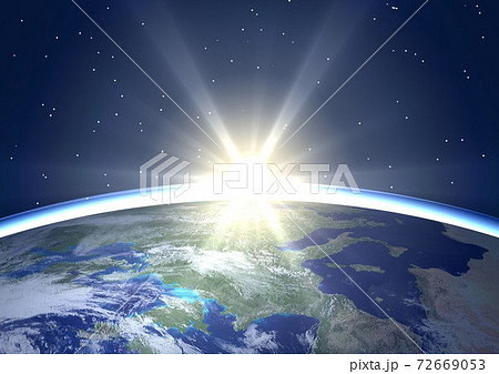 地球 ヨーロッパ イングランド フランス ドイツ イタリア他 夜明け 日の出 星あり のイラスト素材