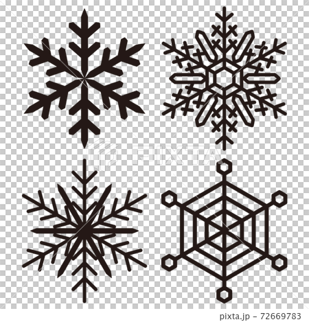 雪の結晶のシンプルなアイコンセット 白黒のイラスト素材