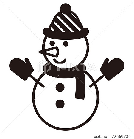 帽子と手袋とマフラーをした雪だるまのシンプルなアイコン 白黒のイラスト素材