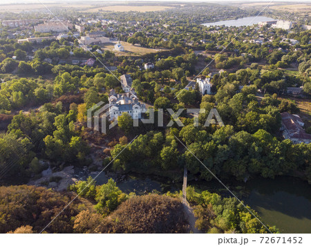 Aerial Shot of Korsun-Shevchenkivsky Historical and Cultural Reserve. Palace of Lopukhins-Demidovs, Ukraine, Kyiv oblast Aerial Shot of Korsun-Shevchenkivsky Historical and Cultural Reserve. Palace of Lopukhins-Demidovs, Ukraine, Kyiv oblast 72671452