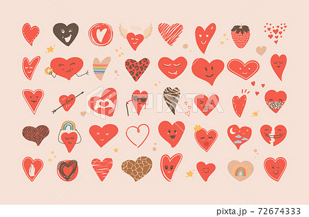 Set of hand drawn heart stickers. Various hearts, stars, elements. Great for printing, staples, icons, designs. Concept for love, wedding, valentine s day, february 14. Vector flat illustration. Set of hand drawn heart stickers. Various hearts, stars, elements. Great for printing, staples, icons, designs. Concept for love, wedding, valentine s day, february 14. Vector flat illustration. 72674333
