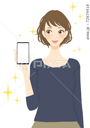 スマホを持った女性 笑顔の人物イラストのイラスト素材