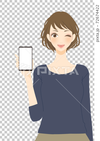 ネット予約をする女性 笑顔の人物イラストのイラスト素材