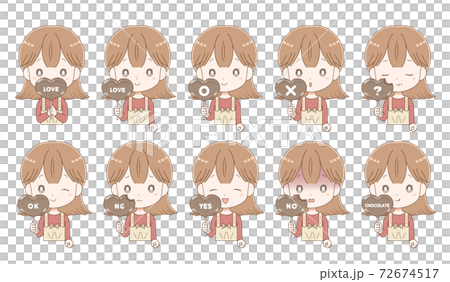 ロリポップチョコレートで感情表現をする女の子のセット ロリポップチョコレートで感情表現をする女の子のセット 72674517