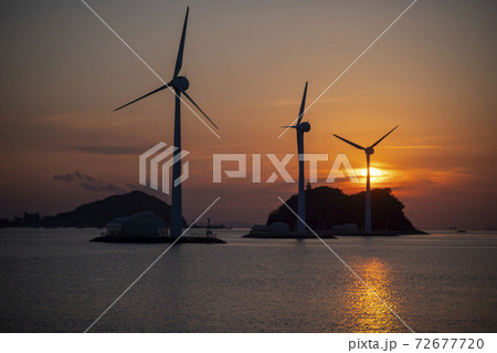 海 タービン 日没 72677720